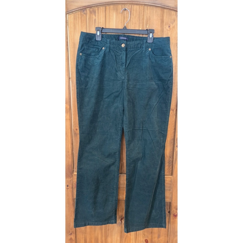 Lands' End‎ Fit 2 Chino Pants Womens 14 Dark Green Corduroy 5-Pockets Flat Front